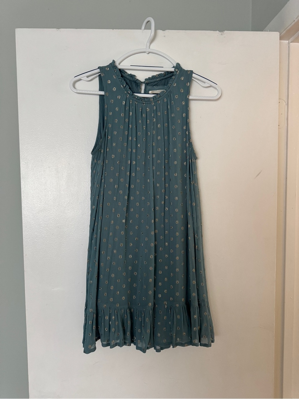 Anthropologie Teal Mini Dress with Subtle Print